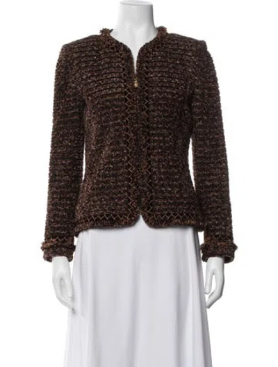 Pre-owned St. John Couture Tweed Pattern Jacket In Brown