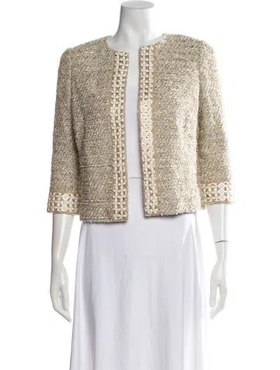Pre-owned St. John Couture Tweed Pattern Jacket In Gold/metallic