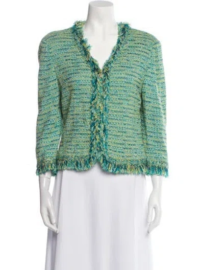 Pre-owned St. John Couture Tweed Pattern Jacket In Green