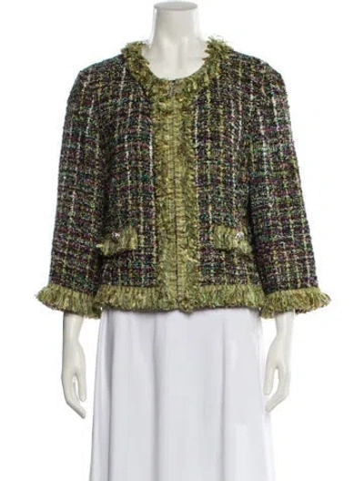 Pre-owned St. John Couture Tweed Pattern Jacket In Green