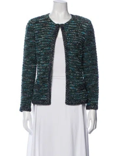 Pre-owned St. John Couture Tweed Pattern Jacket In Green