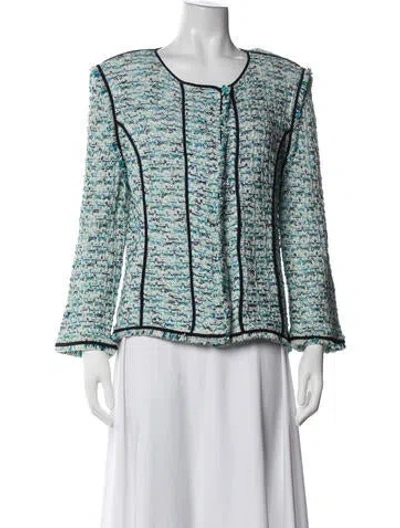 Pre-owned St. John Couture Tweed Pattern Jacket In Green