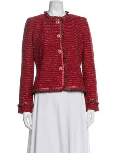 Pre-owned St. John Couture Tweed Pattern Jacket In Red