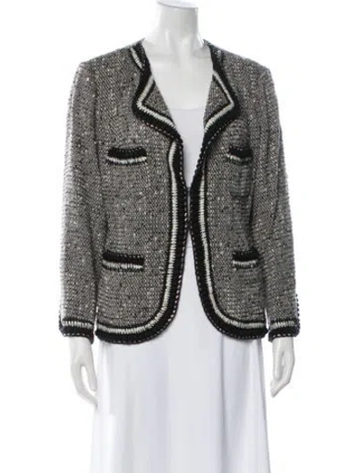 Pre-owned St. John Couture Tweed Pattern Jacket In White