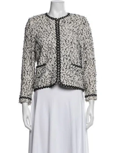 Pre-owned St. John Couture Tweed Pattern Jacket In White