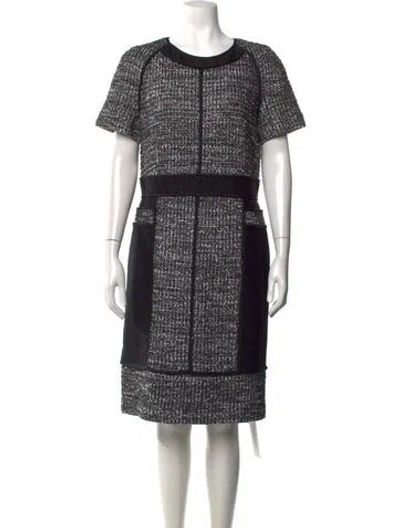 Pre-owned St. John Couture Tweed Pattern Knee-length Dress In Black/metallic