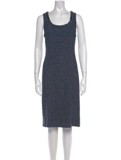Pre-owned St. John Couture Tweed Pattern Knee-length Dress In Blue