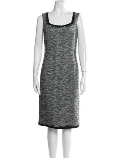 Pre-owned St. John Couture Tweed Pattern Knee-length Dress In Blue