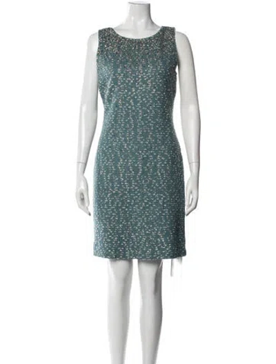 Pre-owned St. John Couture Tweed Pattern Knee-length Dress In Blue/metallic