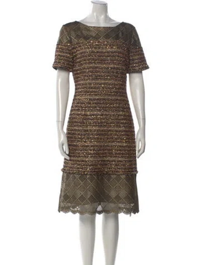 Pre-owned St. John Couture Tweed Pattern Knee-length Dress In Gold