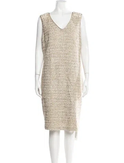 Pre-owned St. John Couture Tweed Pattern Knee-length Dress In Gold/metallic