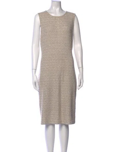 Pre-owned St. John Couture Tweed Pattern Knee-length Dress In Metallic/neutrals