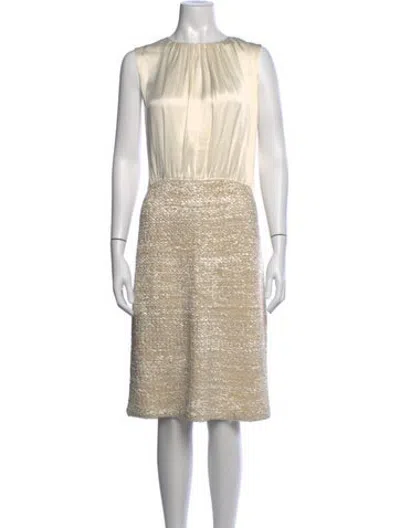 Pre-owned St. John Couture Tweed Pattern Knee-length Dress In Metallic/neutrals