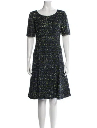 Pre-owned St. John Couture Tweed Pattern Knee-length Dress W/ Tags In Blue
