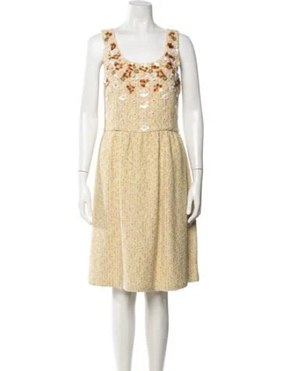 Pre-owned St. John Couture Tweed Pattern Knee-length Dress In Yellow