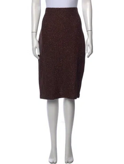 Pre-owned St. John Couture Tweed Pattern Knee-length Skirt In Brown
