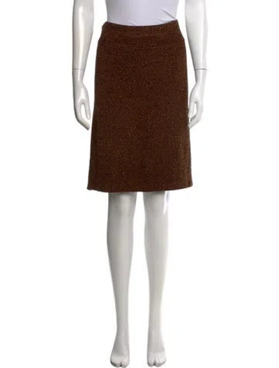 Pre-owned St. John Couture Tweed Pattern Knee-length Skirt In Brown