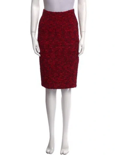 Pre-owned St. John Couture Tweed Pattern Knee-length Skirt In Red