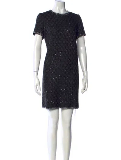 Pre-owned St. John Couture Tweed Pattern Mini Dress In Black/metallic
