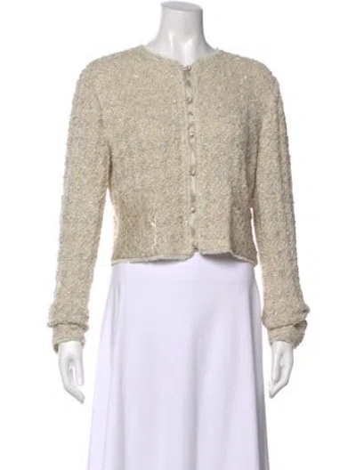 Pre-owned St. John Couture Tweed Pattern Open Front Sweater In Neutral