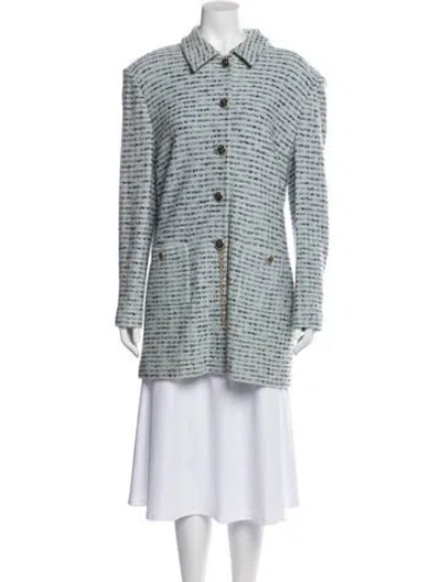 Pre-owned St. John Couture Tweed Pattern Peacoat In Blue