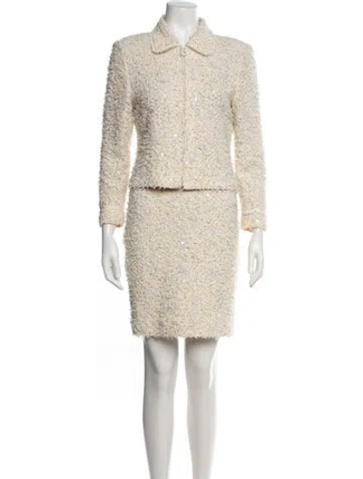 Pre-owned St. John Couture Tweed Pattern Skirt Set In Metallic/neutrals
