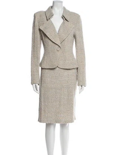 Pre-owned St. John Couture Tweed Pattern Skirt Suit In Gold