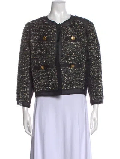 Pre-owned St. John Couture Tweed Pattern Three-quarter Sleeve Top In Black