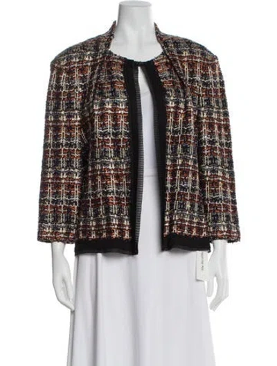 Pre-owned St. John Couture Tweed Plaid Print Evening Jacket In Orange