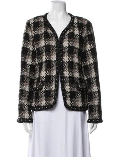 Pre-owned St. John Couture Tweed Plaid Print Jacket In Black