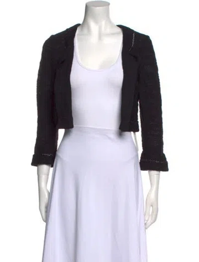 Pre-owned St. John Couture Tweed Scoop Neck Sweater In Black