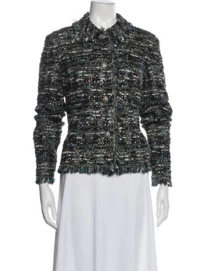 Pre-owned St. John Couture Tweed Tweed Pattern Evening Jacket In Blue