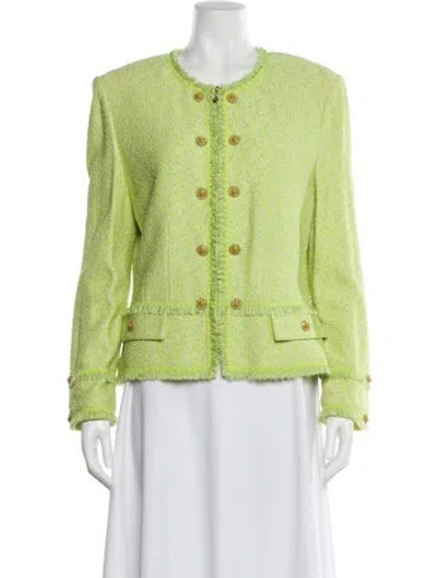 Pre-owned St. John Couture Tweed Tweed Pattern Evening Jacket In Green