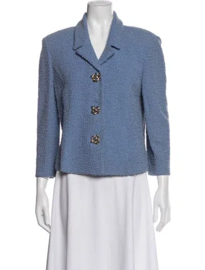 Pre-owned St. John Couture Virgin Wool Tweed Pattern Blazer In Blue