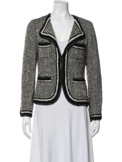 Pre-owned St. John Couture Virgin Wool Tweed Pattern Blazer In Gray