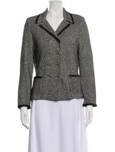 Pre-owned St. John Couture Virgin Wool Tweed Pattern Blazer In White