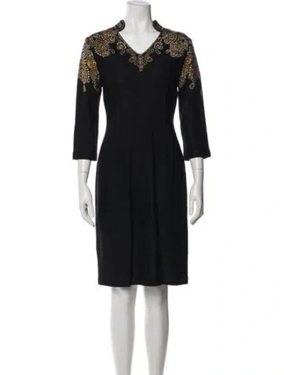 Pre-owned St. John Couture V-neck Knee-length Dress In Blue