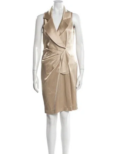 Pre-owned St. John Couture V-neck Knee-length Dress In Gold