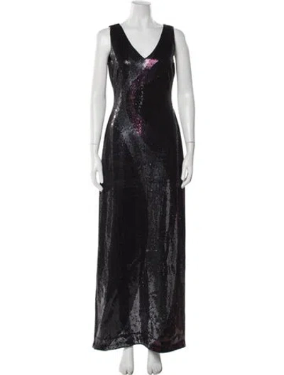 Pre-owned St. John Couture V-neck Long Dress In Black