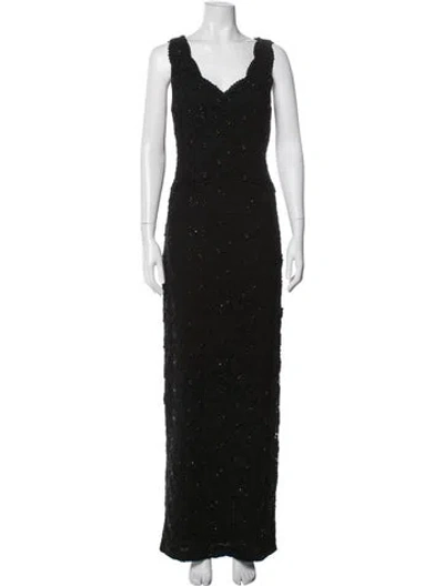 Pre-owned St. John Couture V-neck Long Dress In Black
