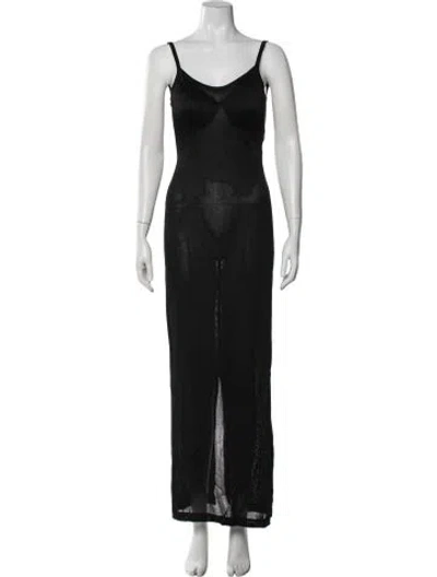 Pre-owned St. John Couture V-neck Long Dress In Black