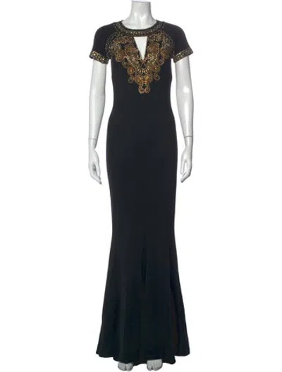 Pre-owned St. John Couture V-neck Long Dress In Black