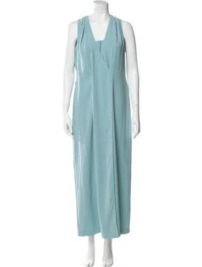Pre-owned St. John Couture V-neck Long Dress In Blue