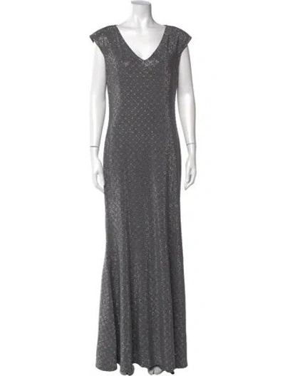 Pre-owned St. John Couture V-neck Long Dress In Gray