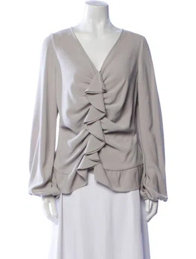 Pre-owned St. John Couture V-neck Long Sleeve Blouse In Neutral