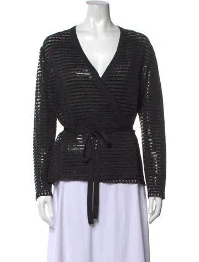 Pre-owned St. John Couture V-neck Long Sleeve Top In Black
