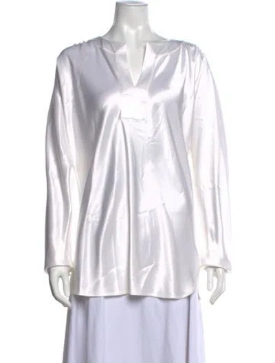 Pre-owned St. John Couture V-neck Long Sleeve Tunic In White