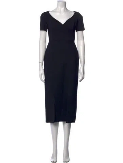 Pre-owned St. John Couture V-neck Midi Length Dress In Black