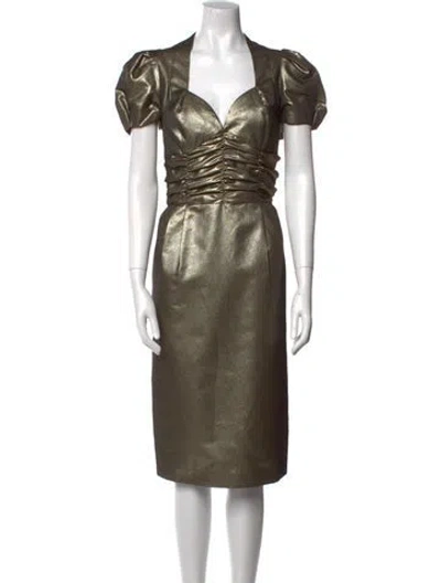 Pre-owned St. John Couture V-neck Midi Length Dress In Gold