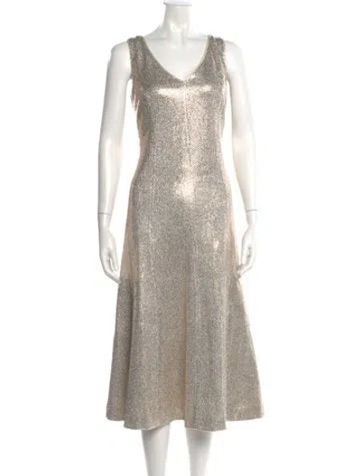 Pre-owned St. John Couture V-neck Midi Length Dress In Multi